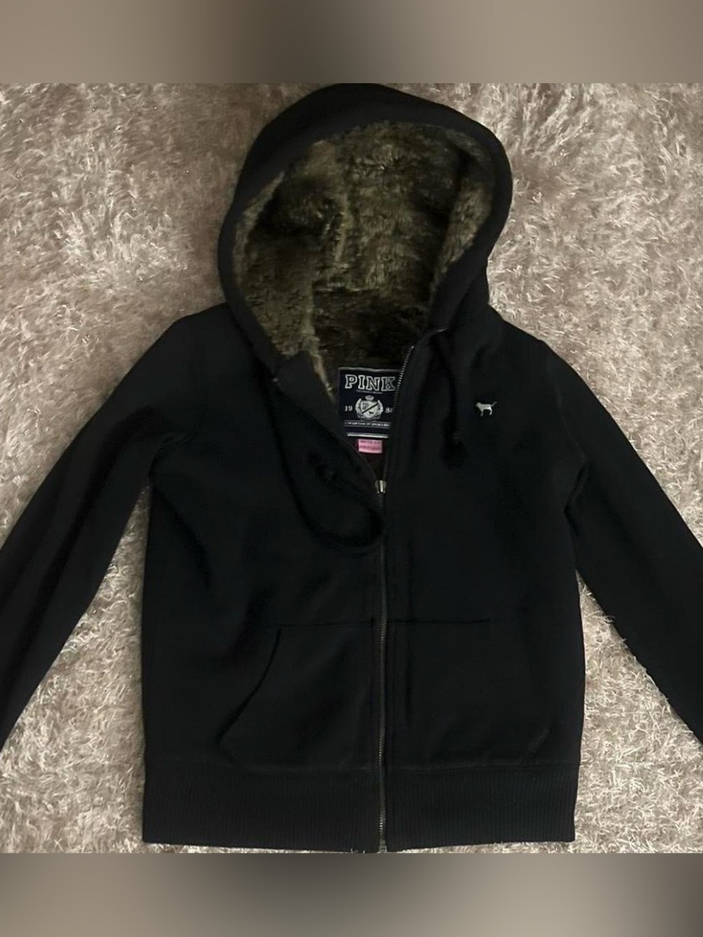 PINK Victoria's Secret Black Kids Sherpa-Lined Zip Hoodie